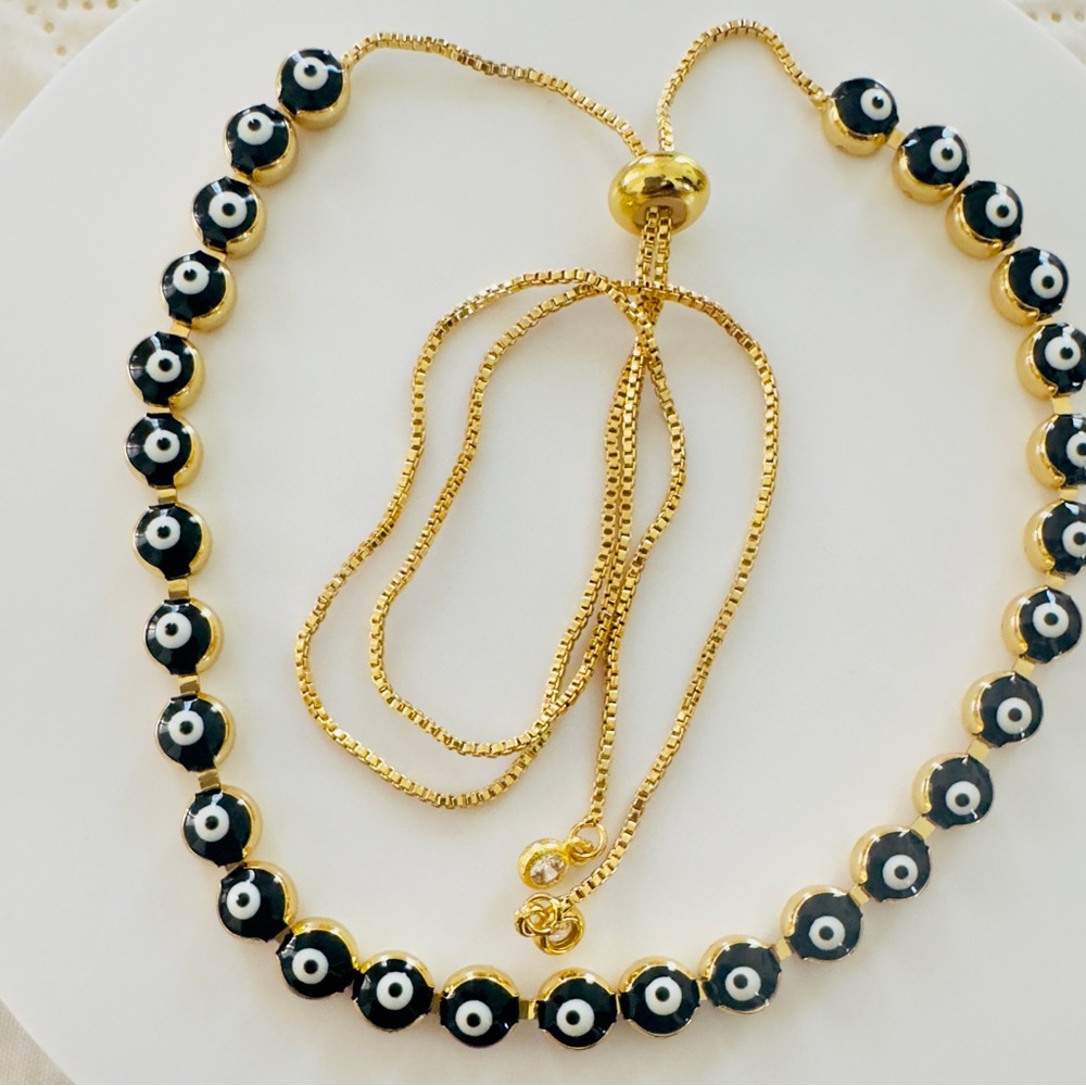 Black Evil Eye Choker/Necklace. 14K Gold Plated.New